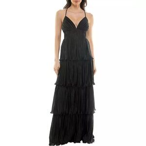 Emerald Sundae Elegant Black Tiered Maxi Dress